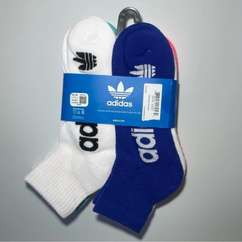 Adidas men’s quarter socks 6 pair size 6-12 white orange blue black